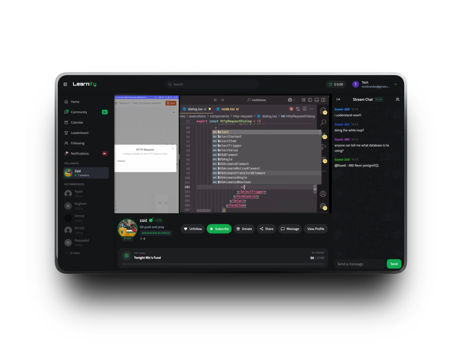 Learnify web — live coding cohort session with chat